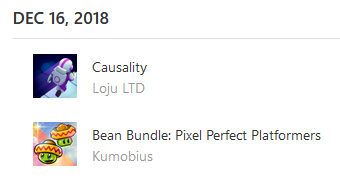 On December 16th, 2018, I purchased the 'Bean Bundle: Pixel Perfect Platformers'... and Causality