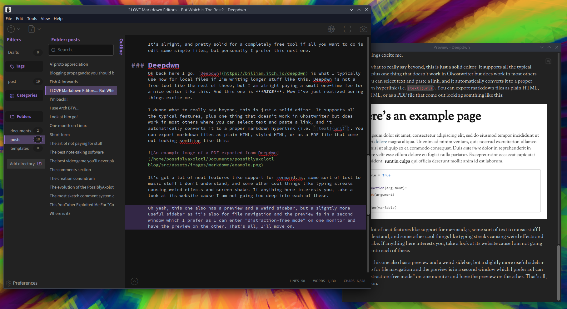 The deepdwn editor